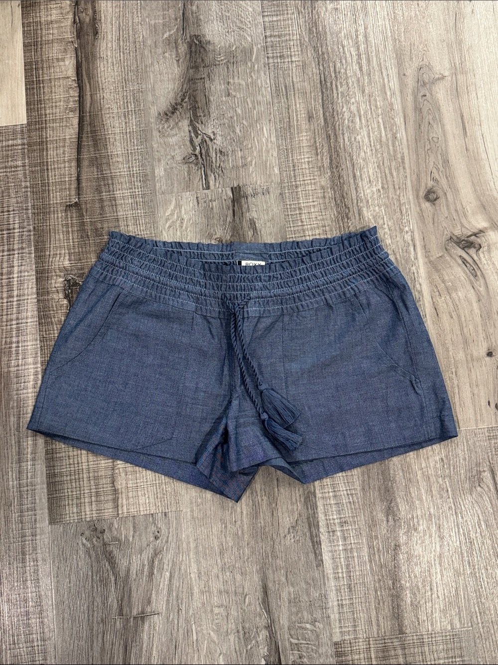 Roxy Navy Blue Elastic Waist Pull-On Shorts with Tassel Drawcord